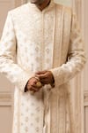 Shop_Tarun Tahiliani_White Sherwani And Kamarbandh Matka Silk Embroidered Aari Set _Online_at_Aza_Fashions