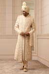 Buy_Tarun Tahiliani_Gold Sherwani And Kamarbandh Matka Silk Embroidered Aari Set _at_Aza_Fashions