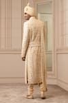 Shop_Tarun Tahiliani_Gold Sherwani And Kamarbandh Matka Silk Embroidered Aari Set _at_Aza_Fashions