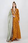 Buy_Nikasha_Yellow Cotton Silk V Neck Printed Anarkali Set _at_Aza_Fashions