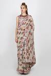 Buy_Nikasha_Grey Round Printed Saree With Blouse For Women_at_Aza_Fashions