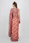 Nikasha_Pink Crepe Printed Saree With Blouse_Online_at_Aza_Fashions