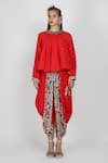 Buy_Nikasha_Red Round Peasant Top And Dhoti Pant Set For Women_at_Aza_Fashions