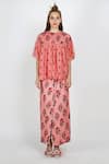 Buy_Nikasha_Pink Round Printed Silk Top And Wrap Skirt Set For Women_at_Aza_Fashions