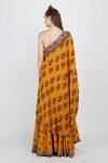 Shop_Nikasha_Yellow Cotton Silk One Shoulder Printed Kurta And Lehenga Set For Women_at_Aza_Fashions