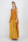 Nikasha_Yellow Crepe Round Printed Tunic And Silk Skirt For Women_Online_at_Aza_Fashions