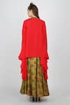 Shop_Nikasha_Red Silk Mandarin Collar Asymmetric Kurta And Skirt Set For Women_at_Aza_Fashions
