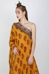 Nikasha_Yellow Cotton Silk One Shoulder Printed Kurta And Lehenga Set For Women_Online_at_Aza_Fashions