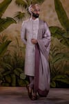 Shop_Punit Arora_Pink Silk Jacquard Thread Ornamental Embroidered Sherwani Set _at_Aza_Fashions