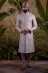Buy_Punit Arora_Pink Silk Jacquard Thread Ornamental Embroidered Sherwani Set _Online_at_Aza_Fashions