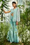 Buy_Kamaali Couture_Blue Satin Embellished Pearl Jacket Round Bell Pant Set With  _at_Aza_Fashions