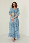 Buy_Merge Design_Blue Chiffon V Neck Tie Dye Crop Top And Skirt Set_at_Aza_Fashions