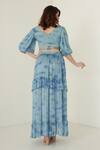 Shop_Merge Design_Blue Chiffon V Neck Tie Dye Crop Top And Skirt Set_at_Aza_Fashions