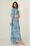 Merge Design_Blue Chiffon V Neck Tie Dye Crop Top And Skirt Set_Online_at_Aza_Fashions