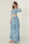 Shop_Merge Design_Blue Chiffon V Neck Tie Dye Crop Top And Skirt Set_Online_at_Aza_Fashions