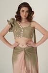 Merge Design_Green Embroidery Sequin And Pearl Sweetheart Neck Blouse & Dhoti Skirt Set _at_Aza_Fashions