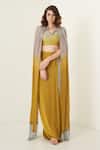 Buy_Merge Design_Yellow Sequin And Pearl V Neck Shaded Shrug & Skirt Set _at_Aza_Fashions