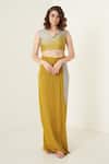 Buy_Merge Design_Yellow Sequin And Pearl V Neck Shaded Shrug & Skirt Set _Online_at_Aza_Fashions