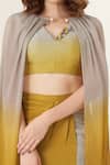 Merge Design_Yellow Sequin And Pearl V Neck Shaded Shrug & Skirt Set _at_Aza_Fashions