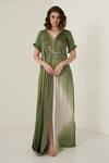 Buy_Merge Design_Green Modal Satin Ombre Pleated Gown_Online_at_Aza_Fashions