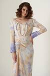 Shop_Merge Design_Purple Modal Satin Plain V Neck Tie Dye Ombre Shift Dress_Online_at_Aza_Fashions