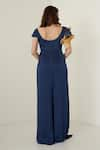 Shop_Merge Design_Blue Modal Satin Embroidery Sequin V Neck Draped Jumpsuit _at_Aza_Fashions