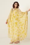 Shop_Merge Design_Yellow Chiffon Tie Dye Kaftan_Online_at_Aza_Fashions