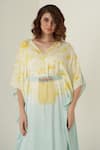 Shop_Merge Design_Green Modal Satin Plain V Neck Tie Dye Ombre Kaftan _Online_at_Aza_Fashions