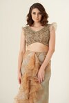 Shop_Merge Design_Brown Embroidery Bead V Neck Tie Dye Skirt And Blouse Set_Online_at_Aza_Fashions