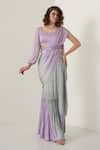 Buy_Merge Design_Purple Modal Satin Tie Dye Pre-draped Saree With Blouse_at_Aza_Fashions