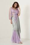Merge Design_Purple Modal Satin Tie Dye Pre-draped Saree With Blouse_Online_at_Aza_Fashions