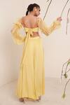 Shop_Merge Design_Yellow Lining Crepe, Sleeves Organza, Top And Pant Embroidered Flared Set _at_Aza_Fashions