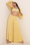 Merge Design_Yellow Lining Crepe, Sleeves Organza, Top And Pant Embroidered Flared Set _Online_at_Aza_Fashions