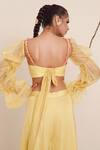 Merge Design_Yellow Lining Crepe, Sleeves Organza, Top And Pant Embroidered Flared Set _at_Aza_Fashions