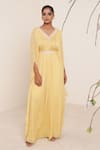 Shop Merge Design Yellow Chiffon, Lining Crepe Mirror Work, Pearls, Sequin, Embroidered Kaftan Online at Aza Fashions Shop_Merge Design_Yellow Chiffon, Lining Crepe Mirror Work, Pearls, Sequin, Embroidered Kaftan _Online_at_Aza_Fashions
