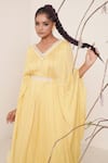 Merge Design Yellow Chiffon, Lining Crepe Mirror Work, Pearls, Sequin, Embroidered Kaftan at Aza Fashions Merge Design_Yellow Chiffon, Lining Crepe Mirror Work, Pearls, Sequin, Embroidered Kaftan _at_Aza_Fashions