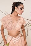 Shop_Merge Design_Peach Blouse , Lehenga And Modal Satin, Lining Embroidered Fish Cut Set_Online_at_Aza_Fashions