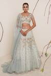 Buy_Merge Design_Blue Blouse Net, Lehenga And Dupatta Organza, Lining Floral Embroidered Set_at_Aza_Fashions