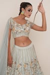 Buy_Merge Design_Blue Blouse Net, Lehenga And Dupatta Organza, Lining Floral Embroidered Set_Online_at_Aza_Fashions