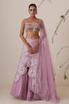 Buy_Merge Design_Purple Blouse Net Embroidery Applique Sweetheart Neck Abstract Lehenga Set _at_Aza_Fashions