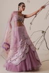 Merge Design_Purple Blouse Net Embroidery Applique Sweetheart Neck Abstract Lehenga Set _Online_at_Aza_Fashions