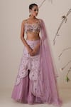 Shop_Merge Design_Purple Blouse Net Embroidery Applique Sweetheart Neck Abstract Lehenga Set _Online_at_Aza_Fashions