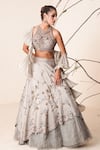 Merge Design_Grey Net Floral Embroidered Lehenga Set_Online_at_Aza_Fashions