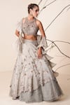 Buy_Merge Design_Grey Net Floral Embroidered Lehenga Set_Online_at_Aza_Fashions