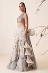 Shop_Merge Design_Grey Net Floral Embroidered Lehenga Set_Online_at_Aza_Fashions