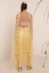 Merge Design_Yellow Blouse Net Embroidery Mirror Scoop Neck Pre-draped Saree With _Online_at_Aza_Fashions