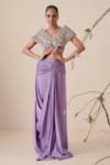 Buy_Merge Design_Purple Crepe Pre-draped Saree With Blouse_at_Aza_Fashions