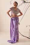 Merge Design_Purple Crepe Pre-draped Saree With Blouse_Online_at_Aza_Fashions