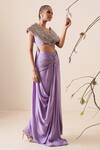 Buy_Merge Design_Purple Crepe Pre-draped Saree With Blouse_Online_at_Aza_Fashions