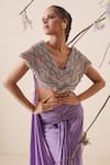 Shop_Merge Design_Purple Crepe Pre-draped Saree With Blouse_Online_at_Aza_Fashions